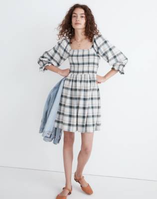 Lucie Elbow-Sleeve Smocked Mini Dress ...